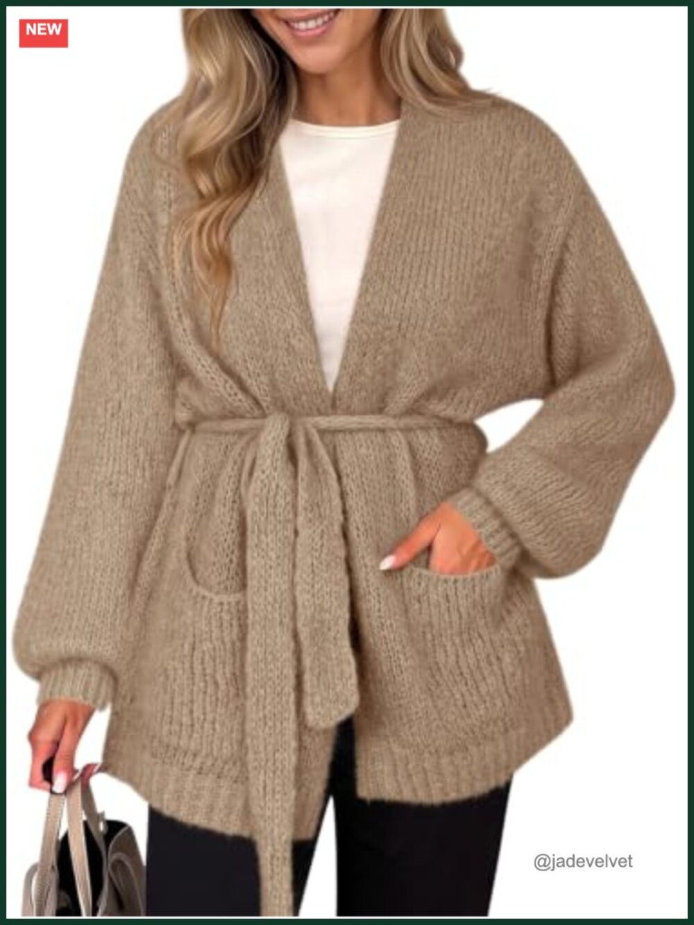 Womens V Neck Belted Open Front Knit Cardigan Sweater Coat